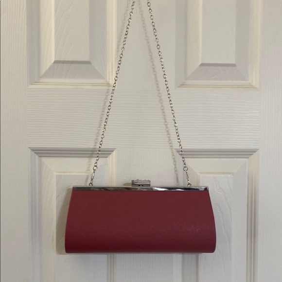 Rich Red Clutch with Chain Strap and Metallic Closure - Picture 1 of 6